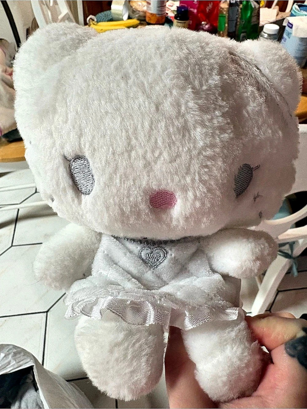 Sanrio White Plush Stuffed Animal in Heart Dress